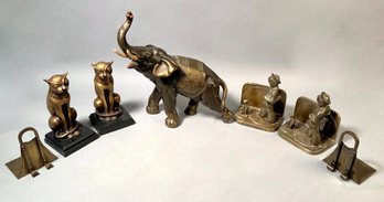 Vintage Metal Bookends And Elephant Figure, 7pcs (CTF10)
