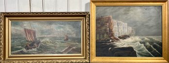 Two 19th C. Primitive Paintings, Crashing Waves (CT20)