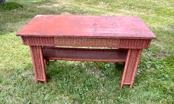 1940's Wicker Table In Red Paint