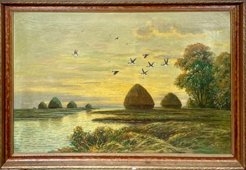 Vintage Oil, Geese, Signed T. Bailey (CTF10)