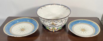 Pr. Antique Tin Glazed Plates & Large Bowl (CTF20)