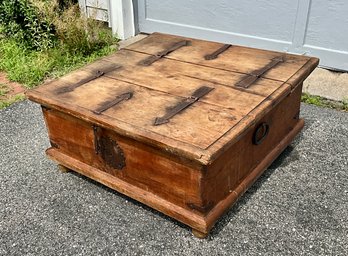 Wood Coffee Table With Metal Strap Hinges