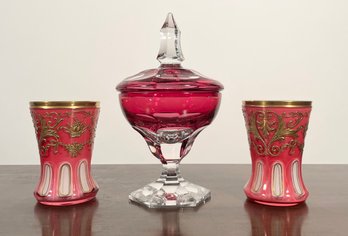 Antique Bohemian Cranberry Cut Glass (CTF20)