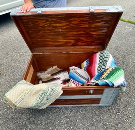 Wooden Trunk And Blankets