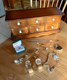 Wood Jewelry Box And Contents