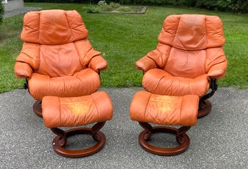 Pr. Ekornes Stressless Leather Chairs And Ottomans (CTF40)
