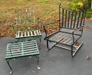 Two Vintage Patio Chairs And Ottoman, 3pcs (CTF30)