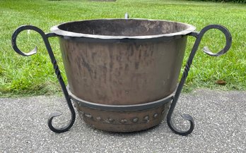 Antique Copper Bucket With Iron Holder (CTF10)