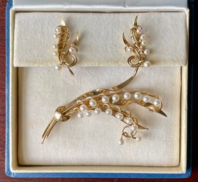 14k Gold And Pearl Pin & Earrings (CTF10)