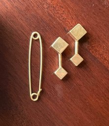 14k Gold Cross Cufflinks And Safety Pin (CTF10)
