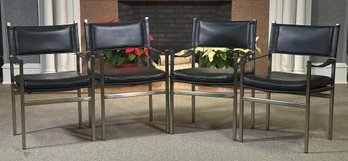 Four Leather & Steel Arm Chairs (CTF30)