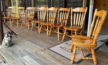 Eight Solid Pine Dining Chairs