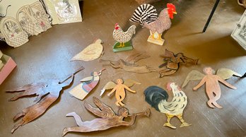 Diana Mihaltse Folk Art Painted Angels And Roosters (CTF10)