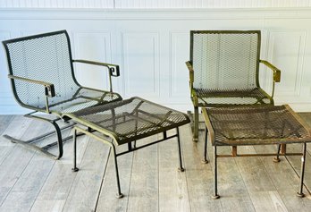 Pr. Vintage Steel Patio Chairs And Ottomans (CTF30)