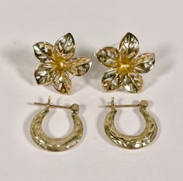 14k Gold Earrings, Hoops And Flowers  (CTF10)