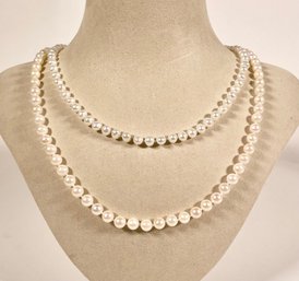 Two Pearl Necklaces W/ 14k Gold Clasps (CTF10)