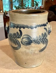 Antique Stoneware Crock With Blue Design (CTF10)