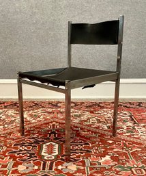 Vintage Italian Chrome And Black Leather Chair (CTF10)