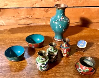 Antique Cloisonne Vase, Bowls, Miniatures, 9pcs. (CTF10)