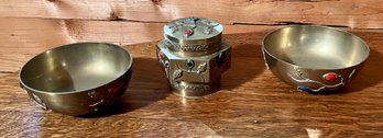 Vintage Brass Keepsake Box And Bowls (CTF10)