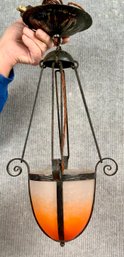Vintage Schnieder Iron And Art Glass Hanging Light Fixture (CTF10)