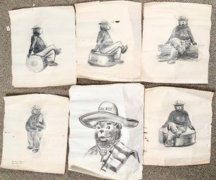 Six Rudolph Wendelin Smokey Bear Sketches (CTF10)