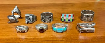 Nine Vintage Sterling Rings (CTF10)