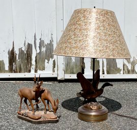 Vintage Emil Herr Black Forest Carving And Duck Lamp (CTF10)