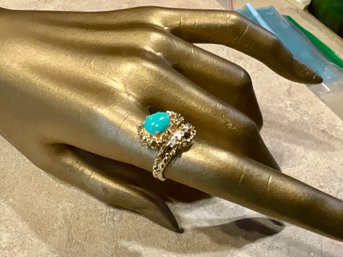 14K Diamond And Turquoise Ring (CTF10)