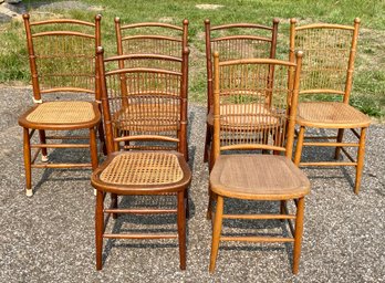 Assembled Set Six Antique Maple And Rattan Chairs (CTF30)