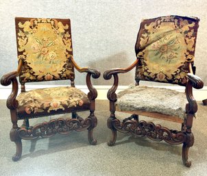 Pr. Antique European Needlework Armchairs, (Upholstery Project) (CTF20)