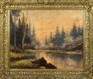 J. Morris Oil On Canvas, Lake Landscape (CTF20)