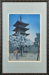 Kamamatsu Shiro Woodcut, Pagoda In Rain At Nightfall (CTF10)
