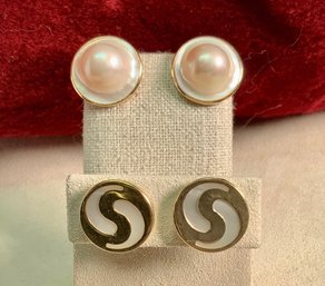 14k And Pearl Earrings, 2 Pair  (CTF10)
