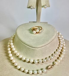 Pearl Necklace, Ring And Earrings (CTF10)