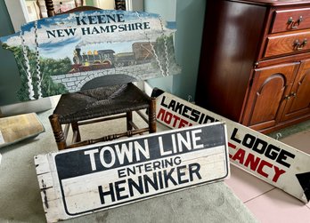 Three NH Wooden Signs: Henniker, Weare, Keene