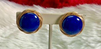 14k Gold And Lapis Lazuli Stud Earrings (CTF10)
