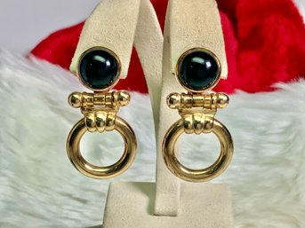 Pair 14k Gold And Onyx Earrings (CTF10)