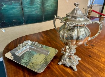 Vintage Silver Plated Hot Water Kettle And Baullar Platter (CTF10)