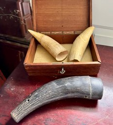 Vintage Wooden Box And Horns