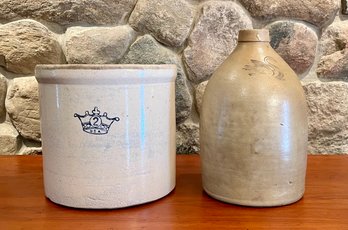 Antique Stoneware Crock And Jug (CTF10)
