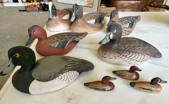 Hand Carved Wooden Duck Decoys, 9pcs