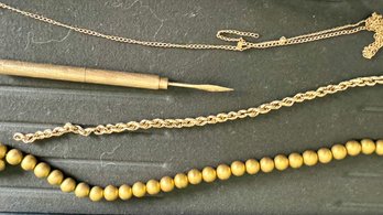 Victorian Gold Parts, Retractable Toothpick,Beads, Bracelet, Chain