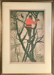 Maurice Langaskens Colored Etching, L'Elagueur (The Tree Pruner) (CTF10)