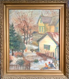 20th C. Oil On Canvas, Village Winter Scene (CTF10)