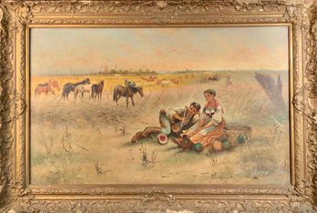 Antique Oil On Canvas, Pastoral Scene With Horses (CTF20)
