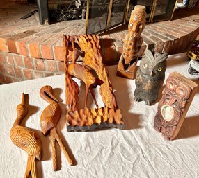Wooden Decorative Items, Owl, Long Beak Bird, 6 Pcs