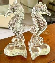 Glass Seahorse Bookends