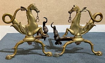 Antique Seahorse Brass Andirons (CTF10)