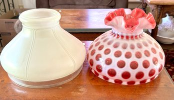 Antique Fenton Glass Lamp Shade & Frosted Glass Shade